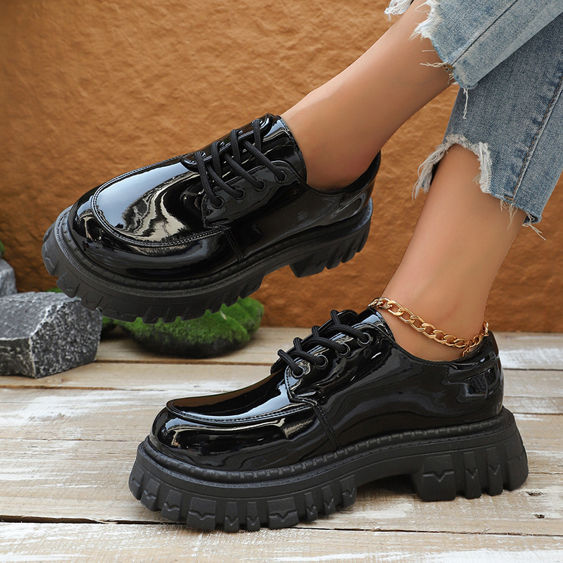 Patent Leather Oxford - Женские оксфорды на массивной платформе, модные