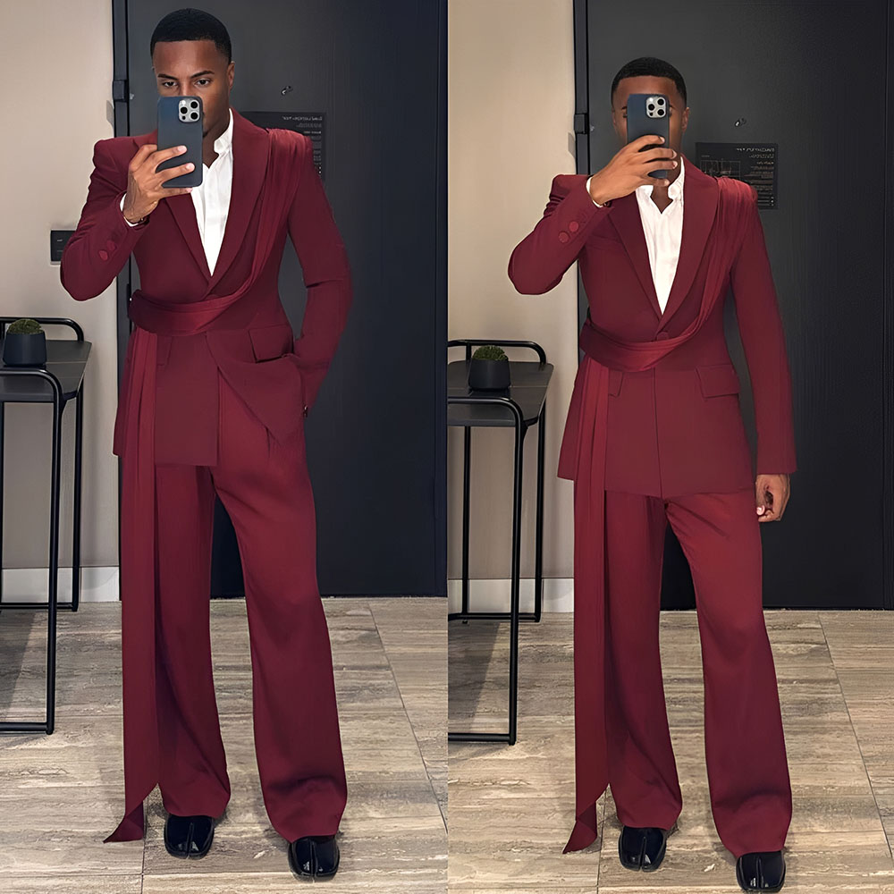 Men Formal Wear Wedding - Бордовый новый мужской костюм из 2