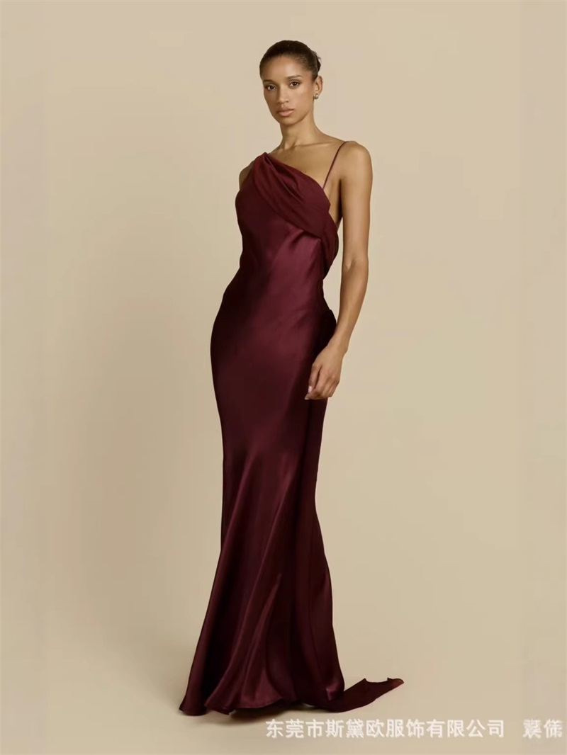 Men'S Formal Wear For Wedding Guest - Бордовое атласное платье для выпускного вечера,